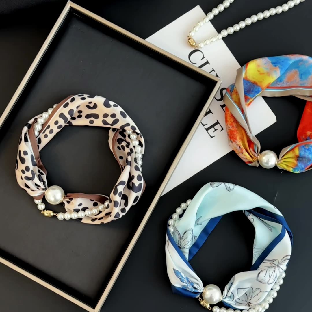 Silk Neck Scarf - Printed Silk Scarf with Magnetic Clasp