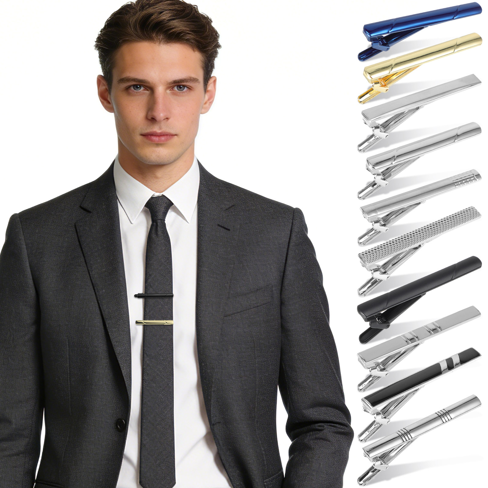 10Pcs Tie Clip Set for Men Bus - огляд і ціна Tie Bar Set Gift