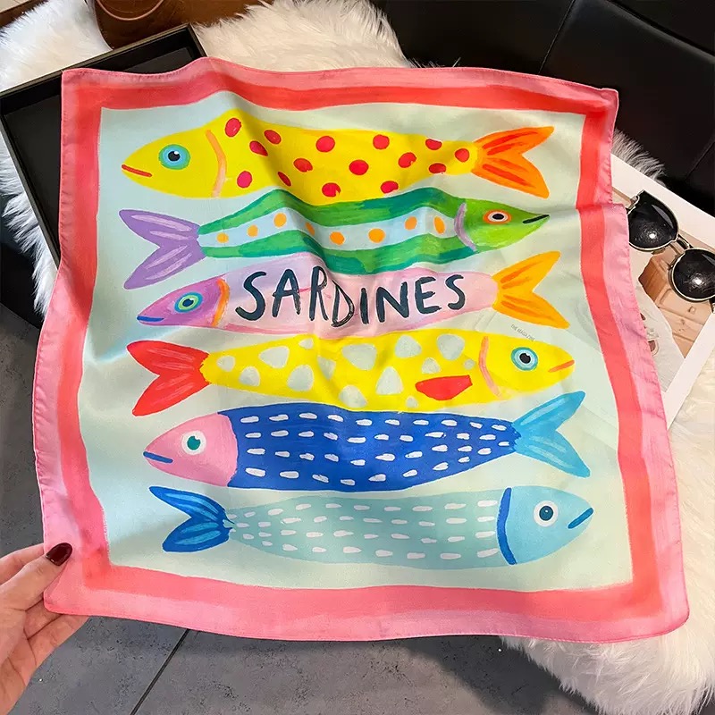 Fashion Fish Pattern Square Si - огляд і ціна Scarf Silk Square
